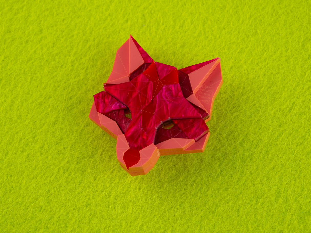 Fox Head Brooch - Lunar Red