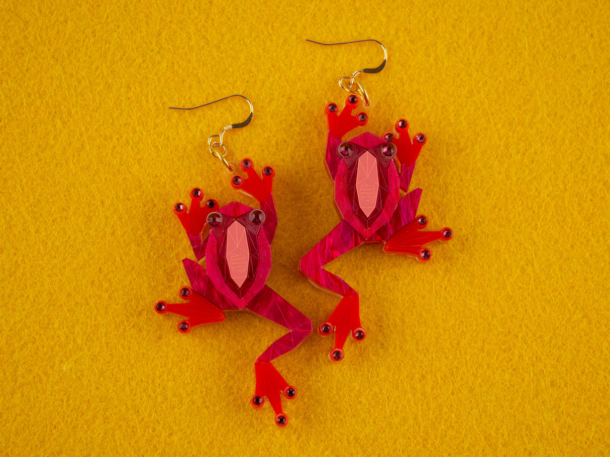 Tree Frog Earrings - Lunar Red