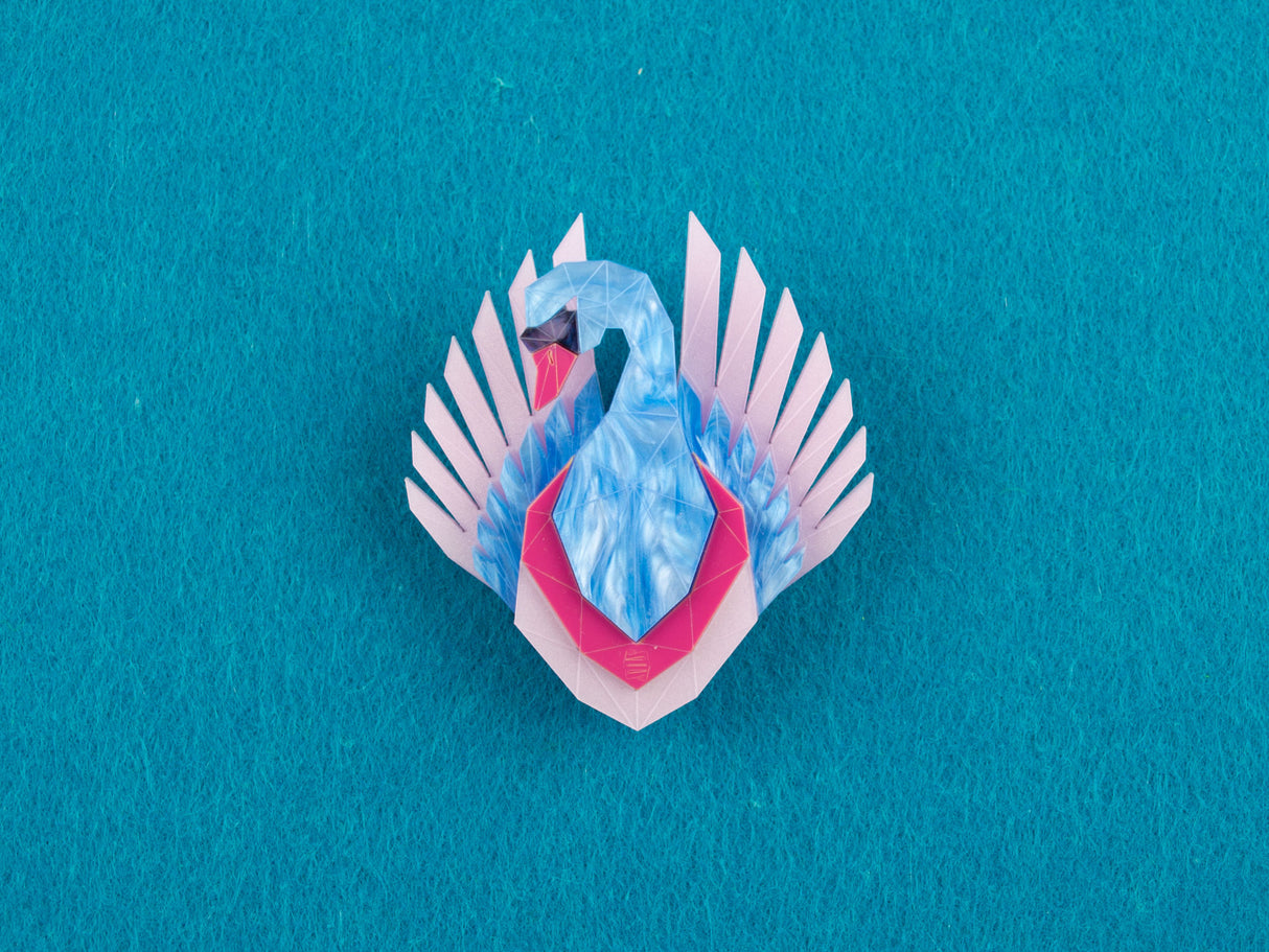 Swan Brooch - Water Lilies