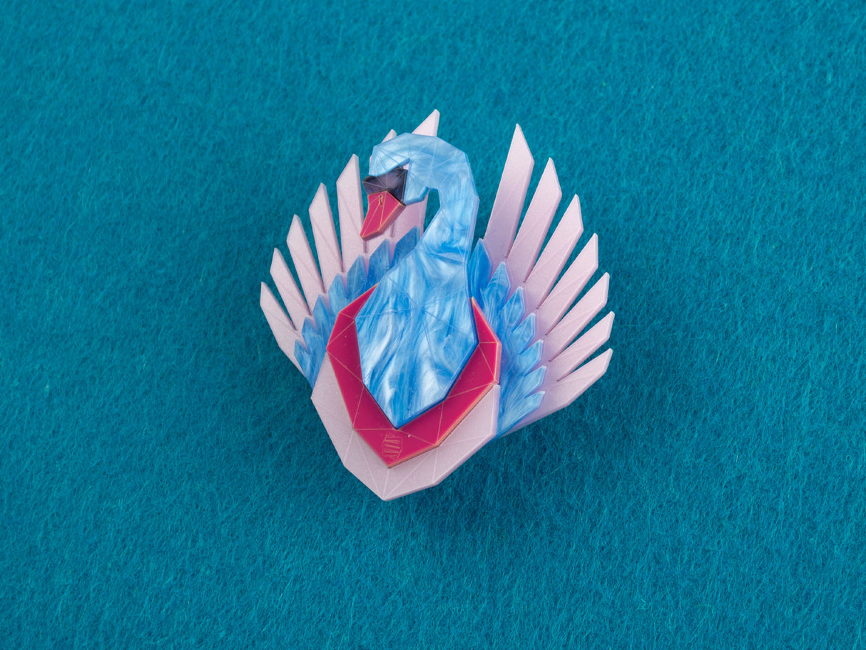 Swan Brooch - Water Lilies