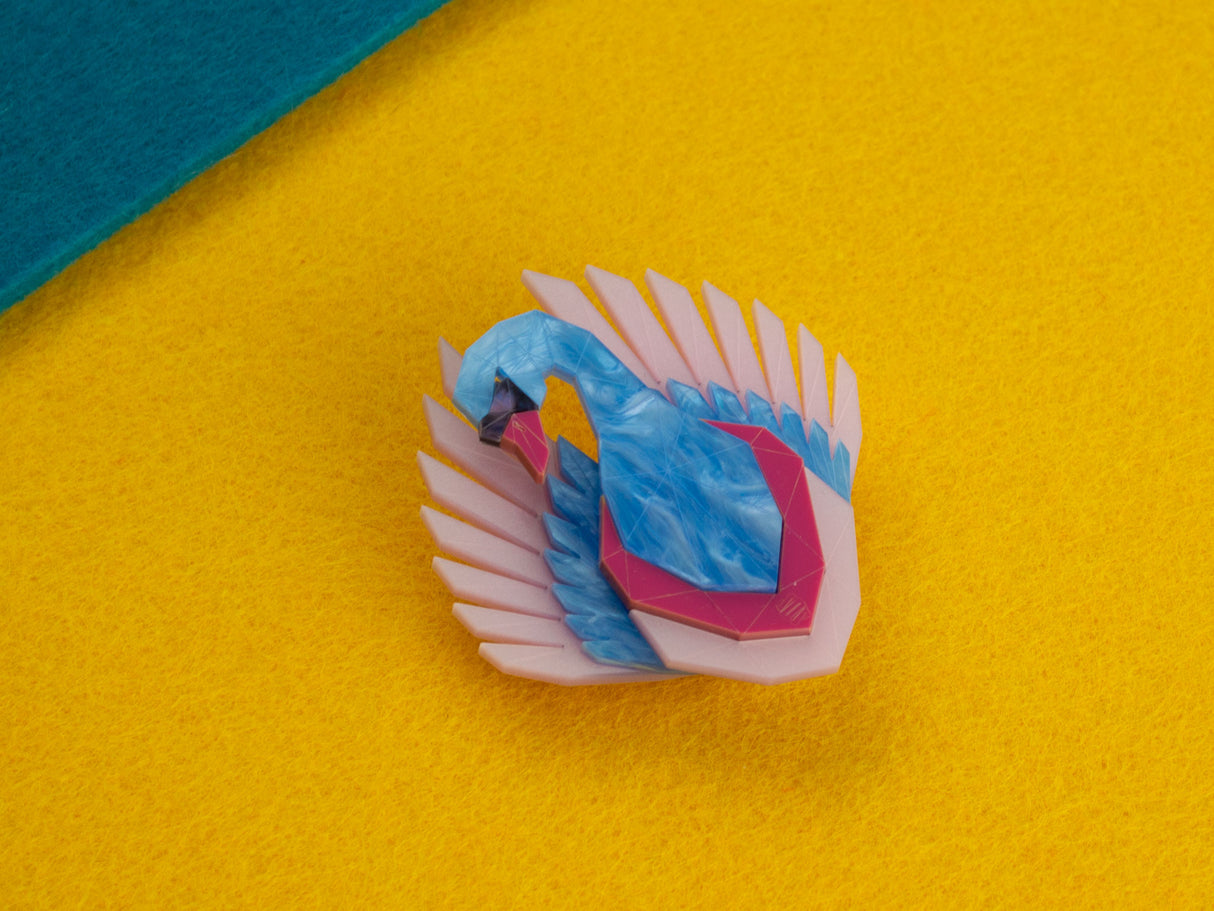 Swan Brooch - Water Lilies