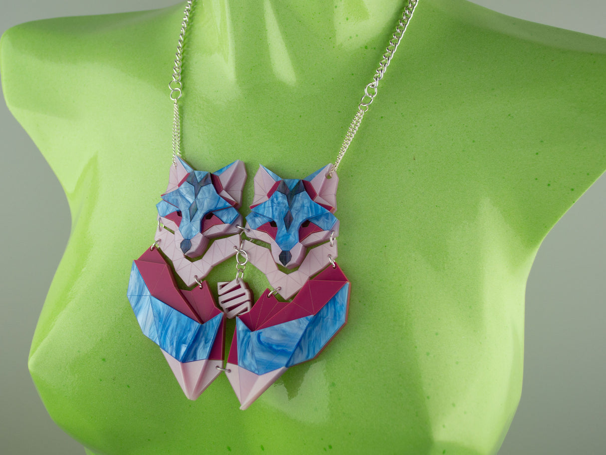 Twin Fox Necklace - Water Lilies