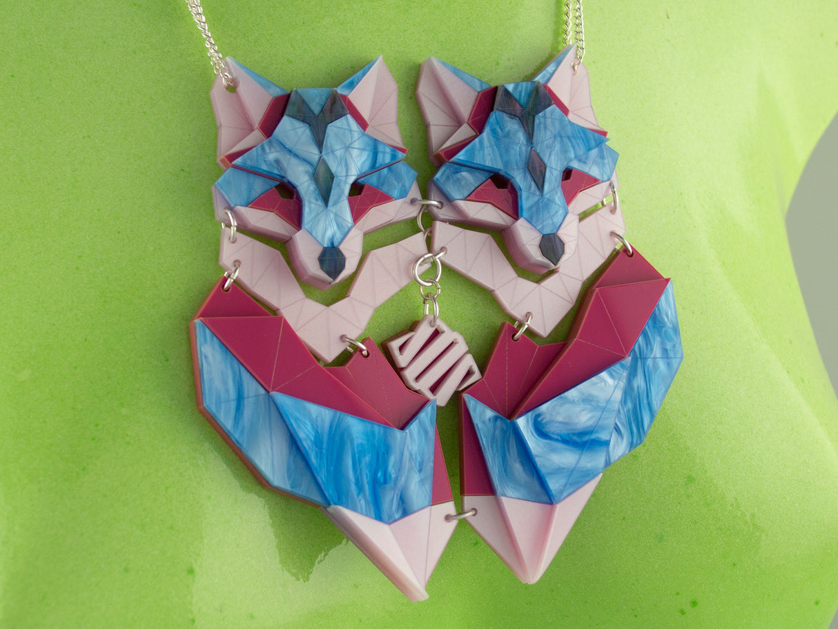 Twin Fox Necklace - Water Lilies