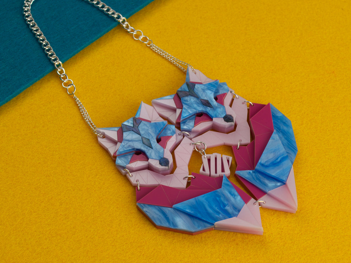 Twin Fox Necklace - Water Lilies