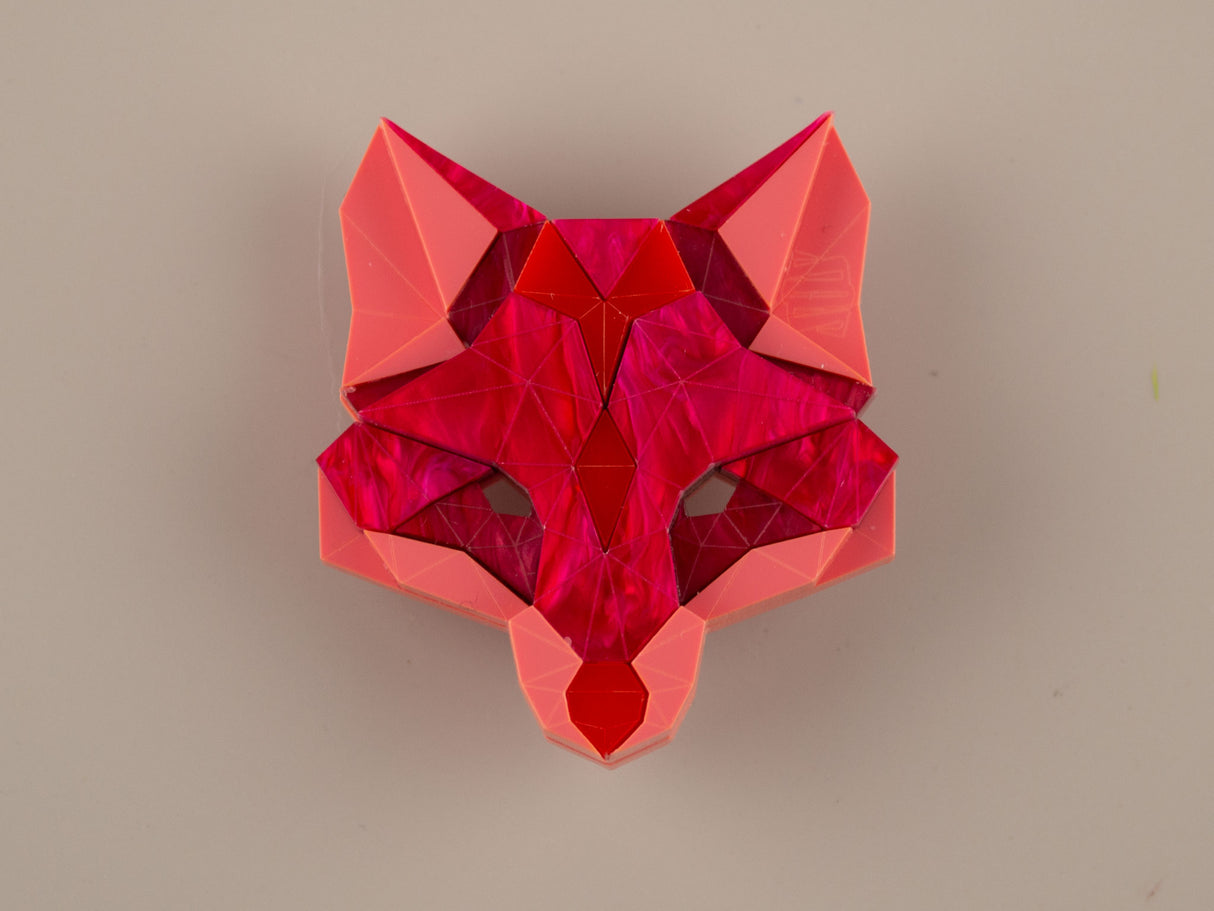 Fox Head Brooch - Lunar Red