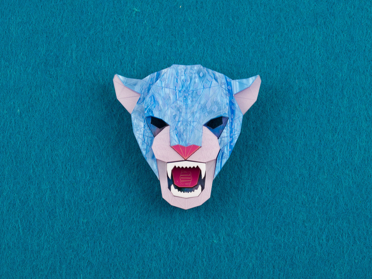 Jaguar Head Brooch - Water Lilies