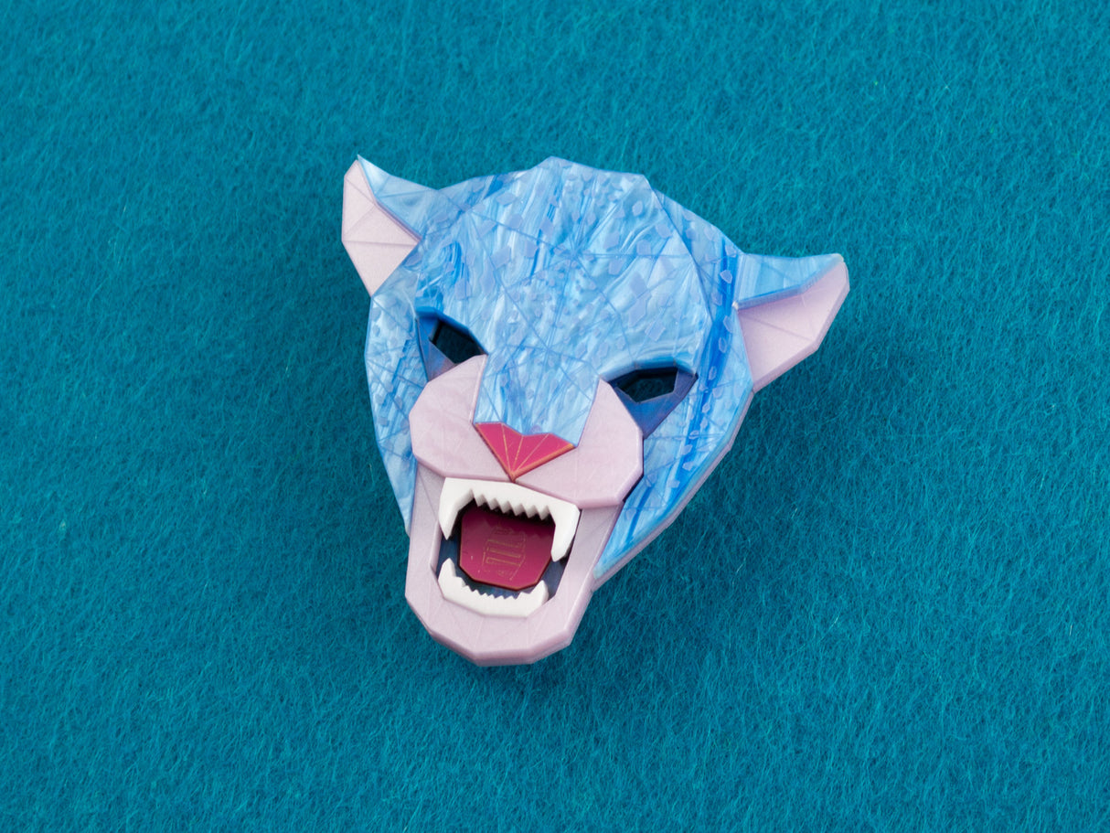 Jaguar Head Brooch - Water Lilies