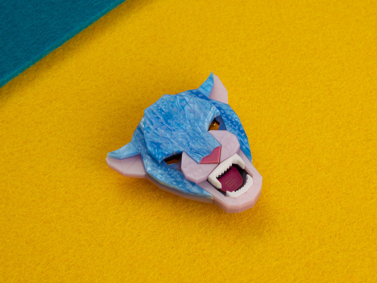 Jaguar Head Brooch - Water Lilies