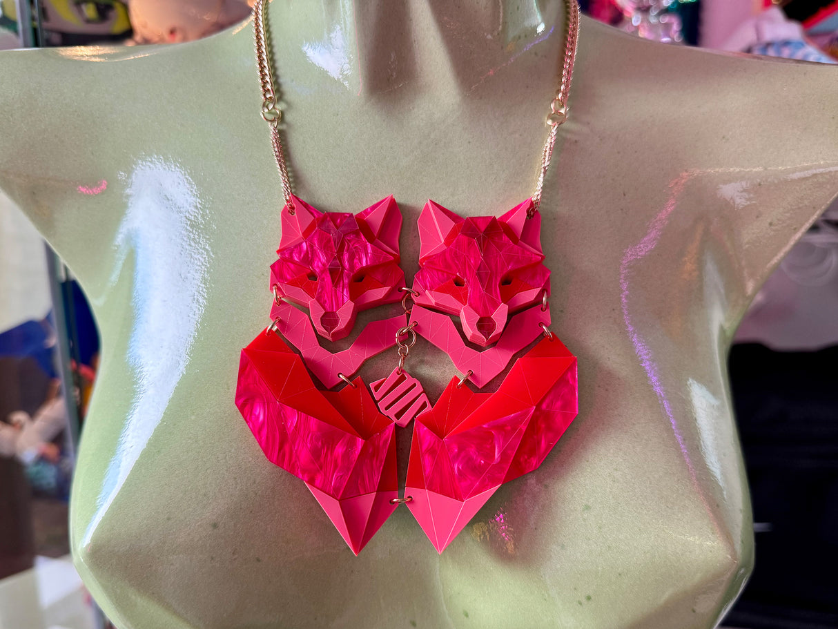 Twin Fox Necklace - Lunar Red